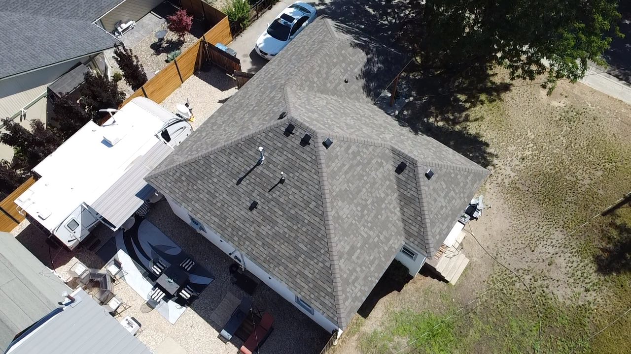 aerial view of a shingle roofing system